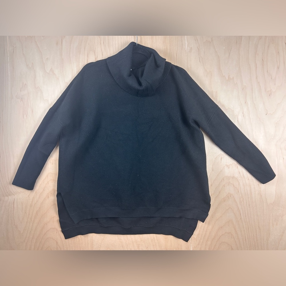 Caracilia Black Ribbed Turtleneck Oversized Sweater XL‎ High Low Hem Pullover